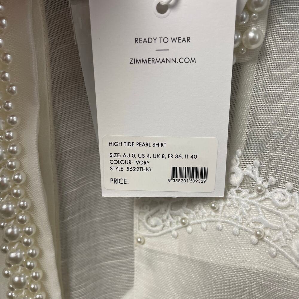 NWT Zimmermann High Tide Pearl Shirt Ivory Long Sleeve Button Up AU 0 / US 4 - Picture 8 of 11